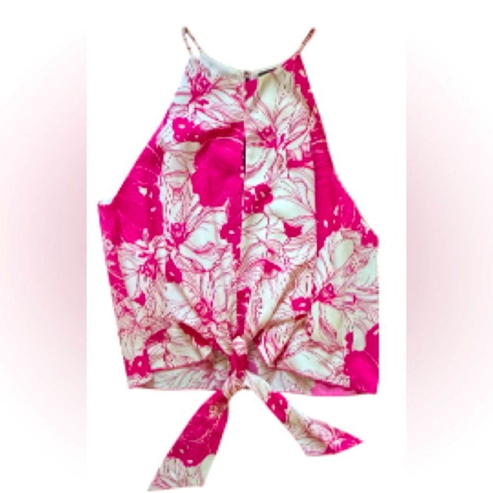 VICI Floral Pink and White Women's Top w/ Tie Front